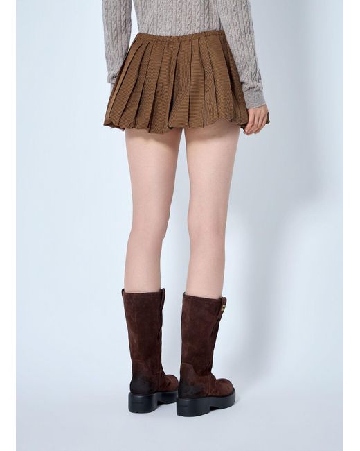 Miu Miu Brown Pleated Gingham Check Mini Skirt