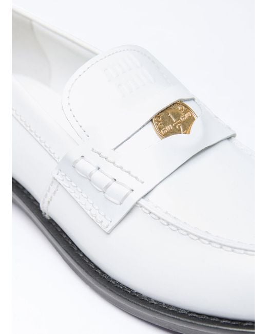 Miu Miu White Leather Penny Loafers