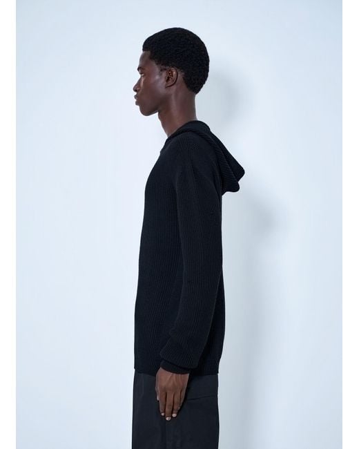 Rick Owens Blue Ribbed Knit Zip Hoodie for men