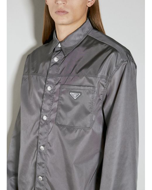 Prada Gray Re-nylon Triangle Plaque Shirt for men