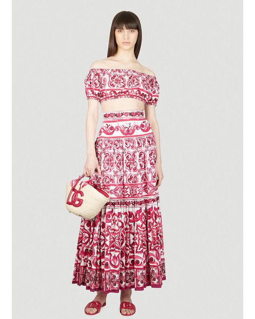 Dolce & Gabbana Red Majolica Print Maxi Skirt