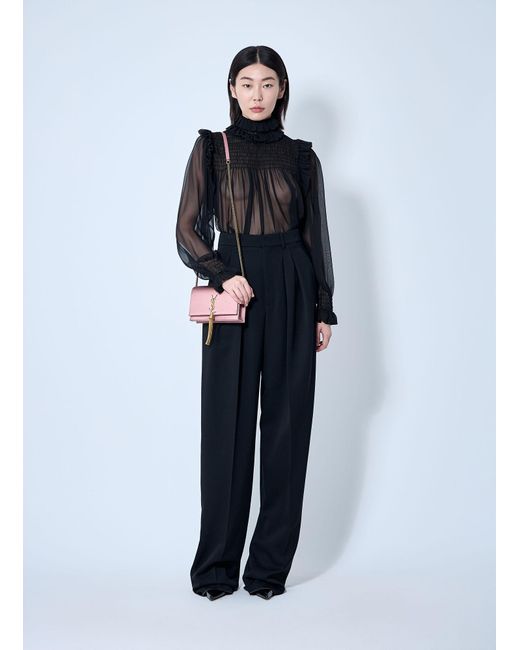 Saint Laurent Black Ruffled Silk Blouse