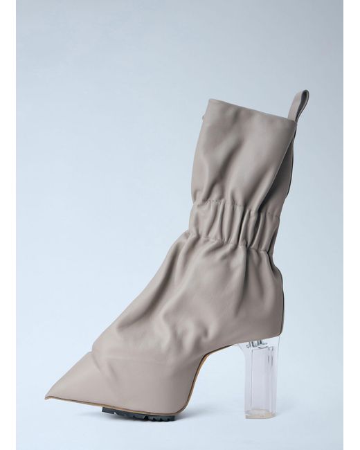 Rick Owens White Taquito Gathered Leather Ankle Boots