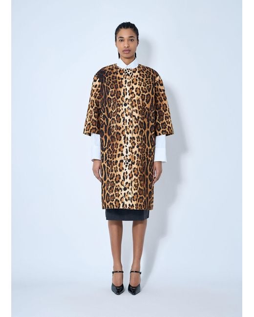 Prada White Single-Breasted Leopard Print Drill Coat