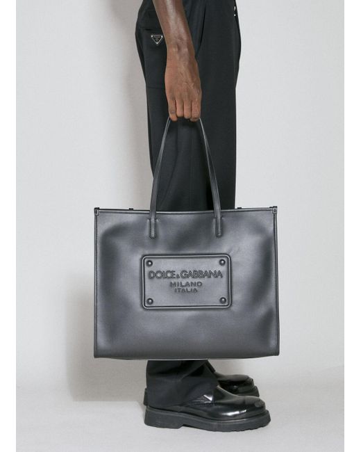 Dolce & Gabbana Gray Embossed Logo Tote Bag for men