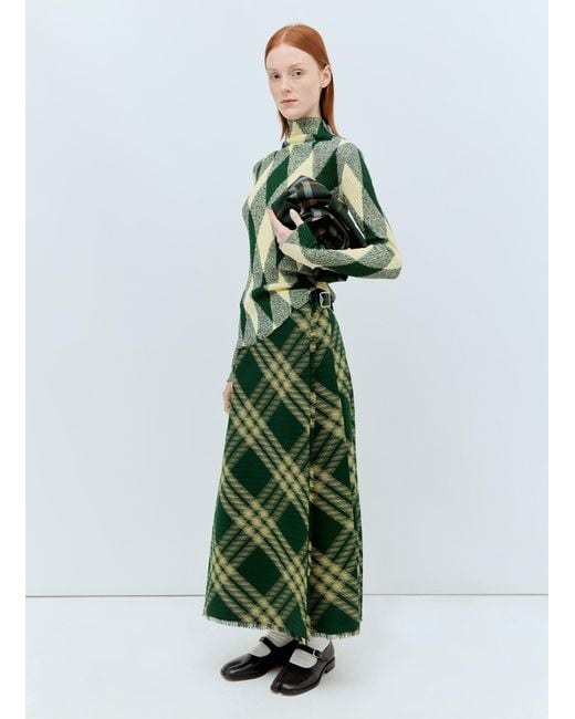 Burberry Green Wool Check Midi Skirt