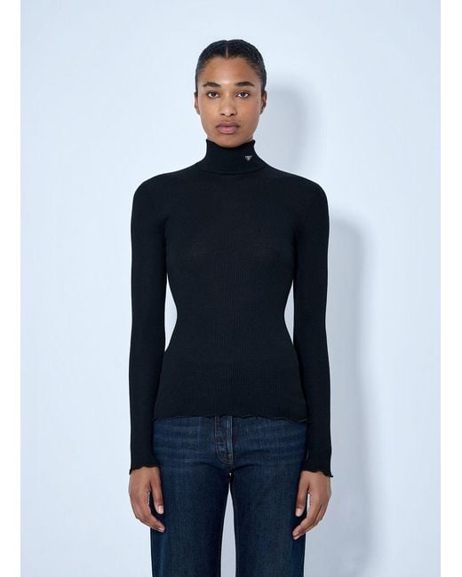 Prada Blue Ribbed Turtleneck Top