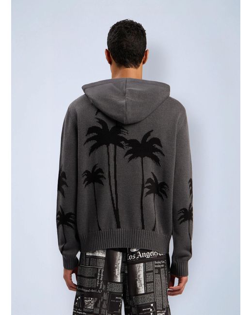 Palm Angels Black Back Palms Knit Hooded Sweatshirt for men