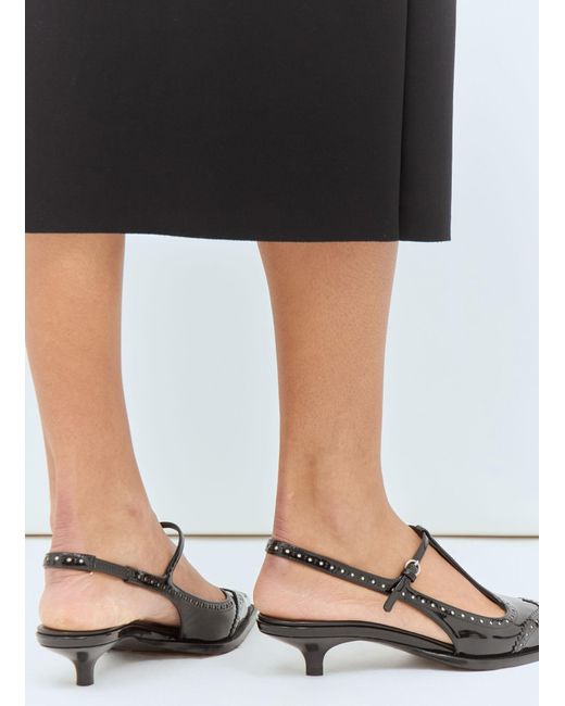 Miu Miu Black Leather Brogue Slingback T-Strap Pumps