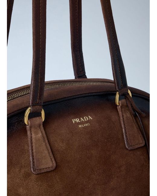 Prada Brown Bowling Medium Suede Handbag