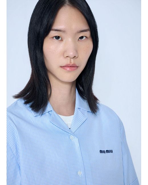 Miu Miu Blue Short-Sleeve Cotton Poplin Shirt