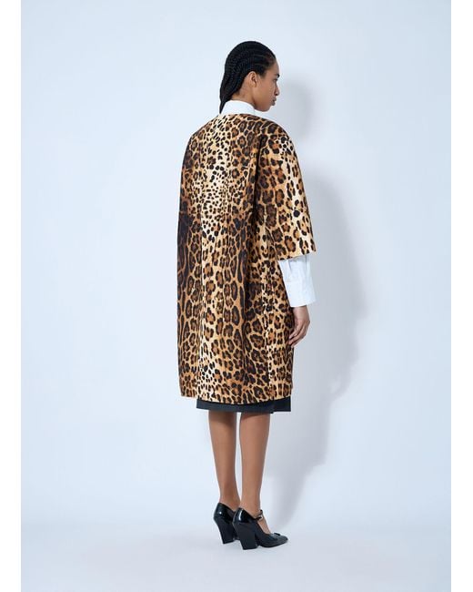 Prada White Single-Breasted Leopard Print Drill Coat