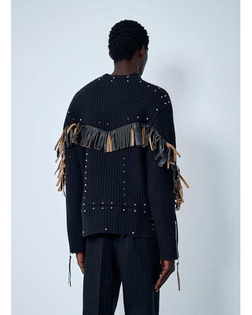 Prada Blue Leather Embellished Wool Sweater for men