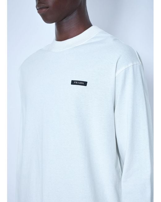 Prada White Long Sleeve Logo Sweatshirt for men
