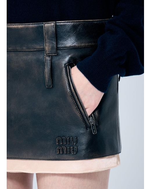 Miu Miu Black Leather Mini Skirt