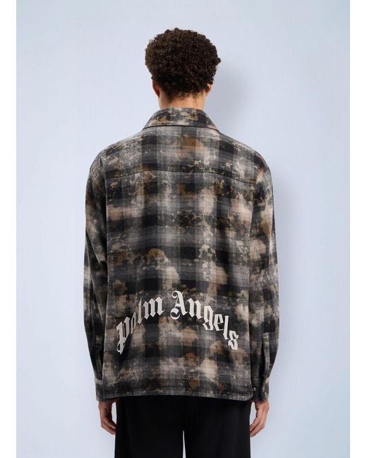 Palm Angels Gray Curved Logo Check Overshirt for men