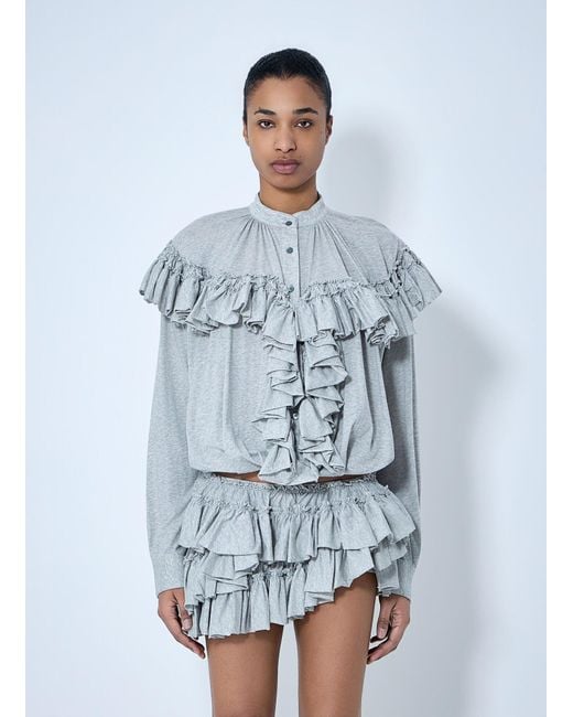 Dries Van Noten Blue Ruffled Cotton Jersey Shirt
