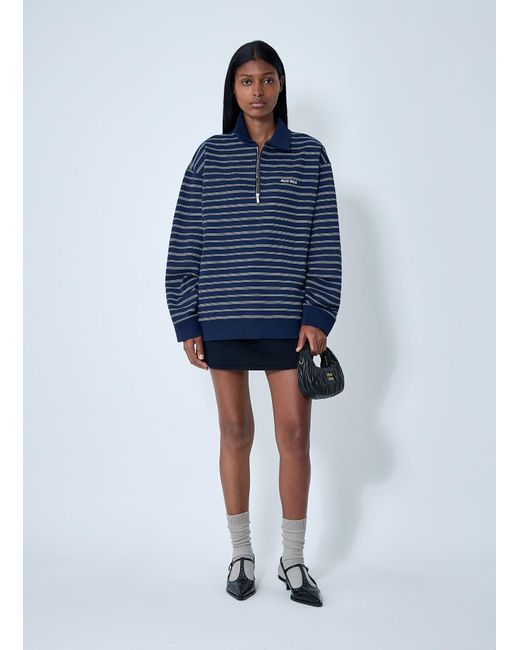 Miu Miu Blue Striped Zip-Up Polo Shirt