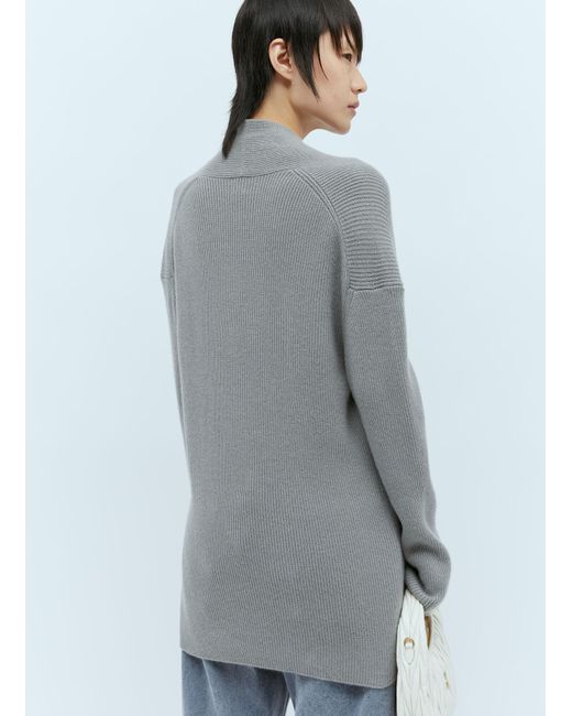 Totême  Gray Overlapped V Neck Knit Sweater