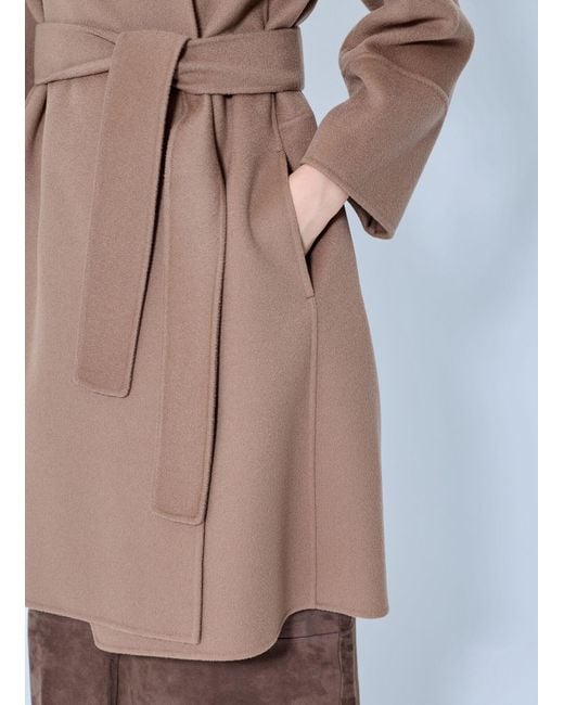 Max Mara Blue Belted Wool-blend Coat