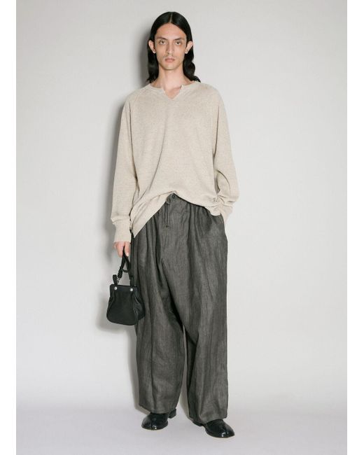 Yohji Yamamoto Gray Drawstring Linen Pants for men