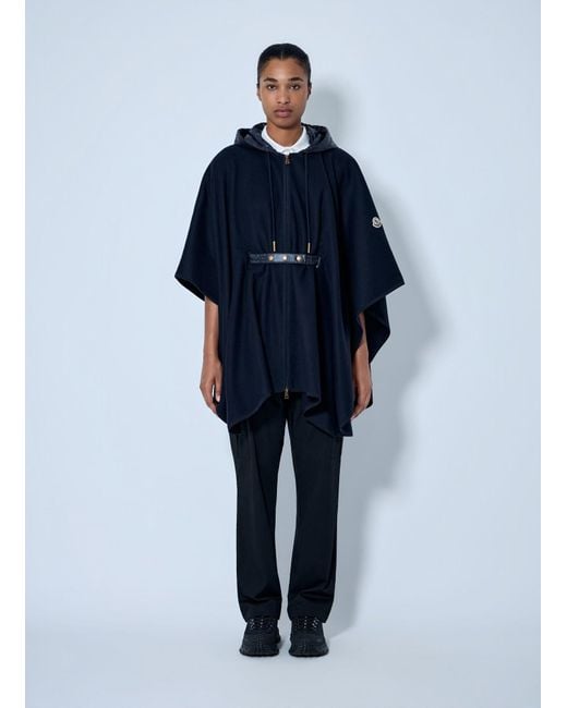 Moncler Blue Hooded Cape With Belted Waist