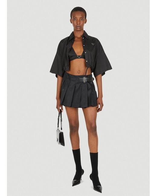 Prada Re-nylon Pleated Mini Skirt in Black | Lyst
