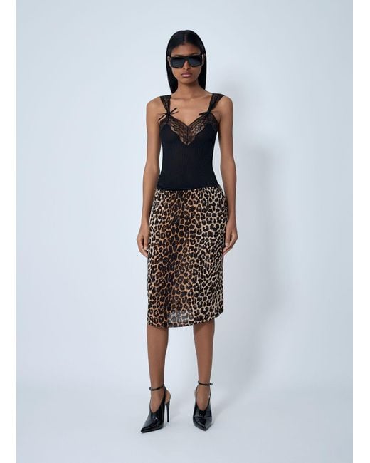 Saint Laurent Black Leopard Print Skirt