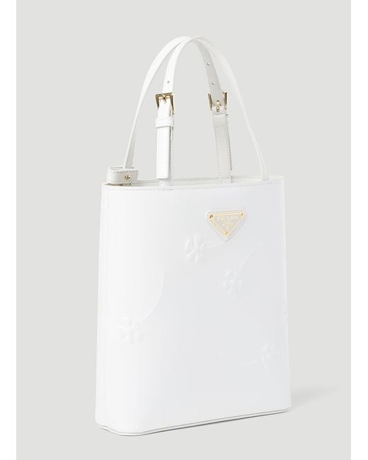 Prada White Flower Embossed Mini Tote Bag