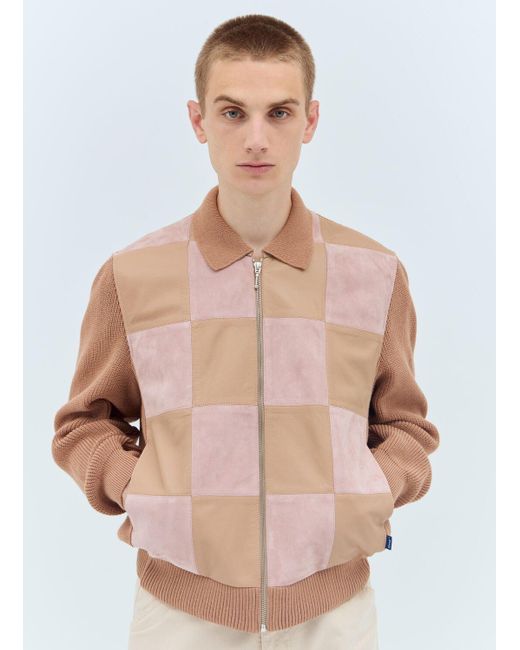 AWAKE NY Natural Checkerboard Zip-front Jacket for men