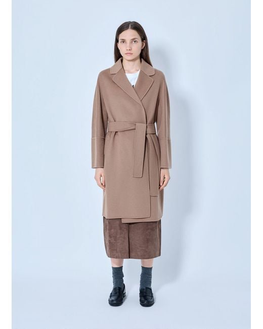 Max Mara Blue Belted Wool-blend Coat