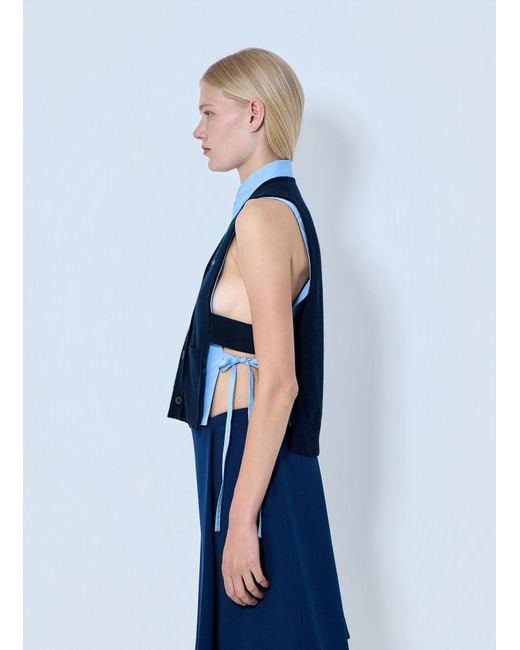 Miu Miu Blue V-Neck Logo Vest