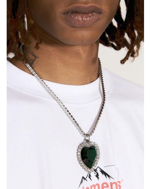 Vetements White Crystal Heart Necklace for men