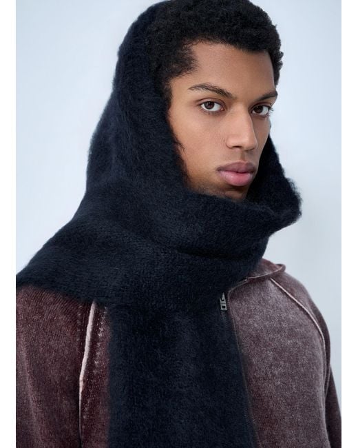 Acne Blue Fringed Wool Scarf for men