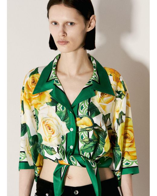 Dolce & Gabbana Green Cropped Silk Shirt