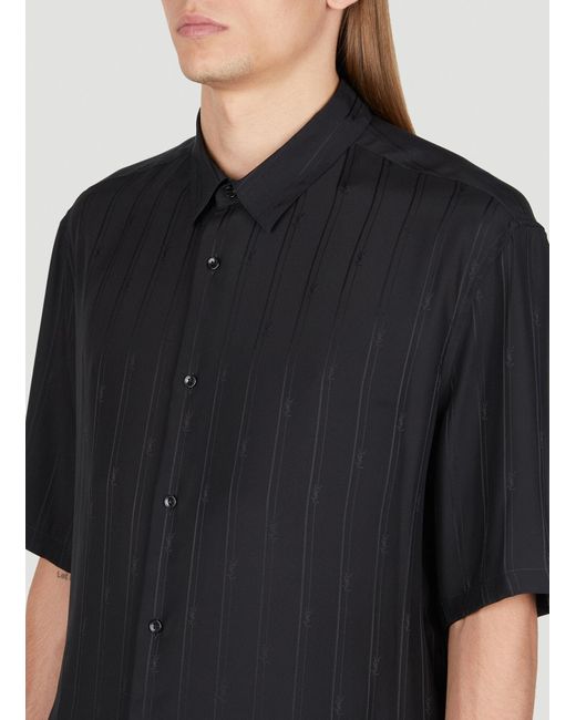 Saint Laurent Black Cassandre Stripe Silk Shirt for men