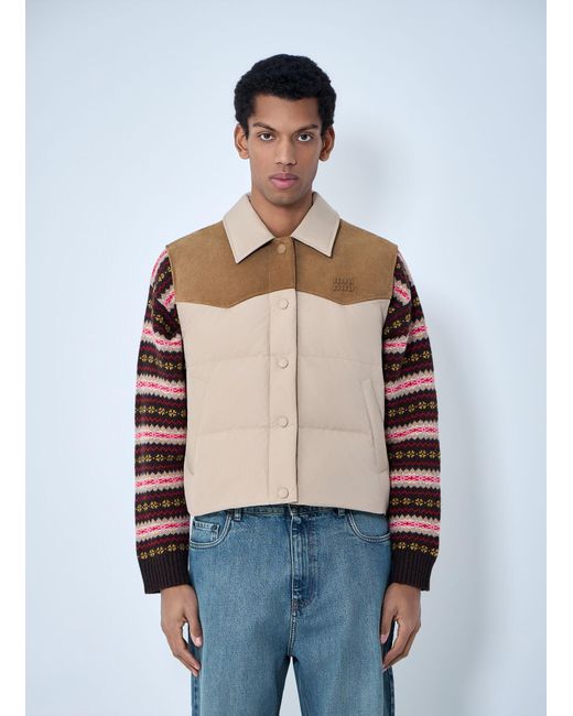 Miu Miu Blue Padded Suede Yoke Vest for men