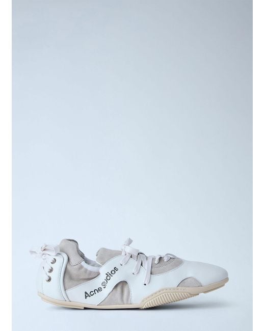 Acne White Leather Lace-Up Sneakers for men