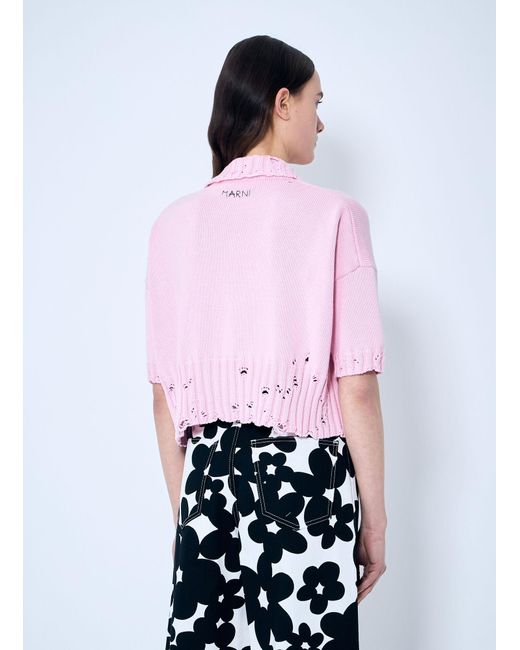 Marni White Distressed Knit Polo Shirt