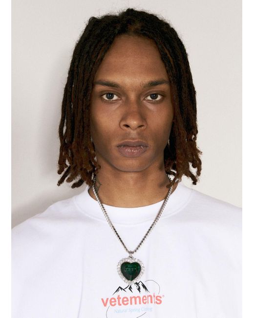 Vetements White Crystal Heart Necklace for men