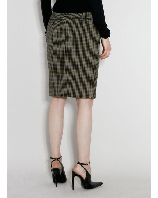 Saint Laurent Green Wool-blend Checked Midi Skirt