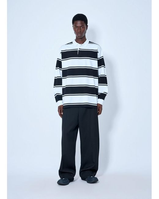 Balenciaga White Striped Logo-Patch Polo Shirt for men