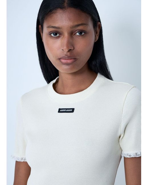 Miu Miu White Logo Motif T-Shirt