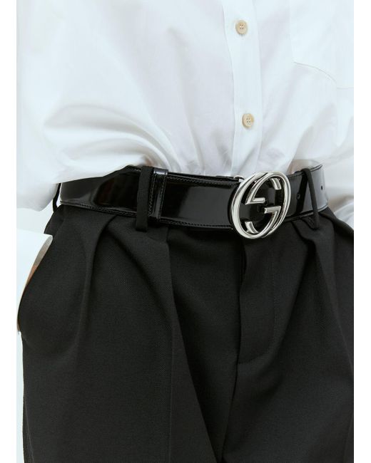 Gucci White Interlocking G Buckle Leather Belt