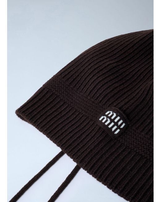 Miu Miu Black Logo Motif Beanie Hat