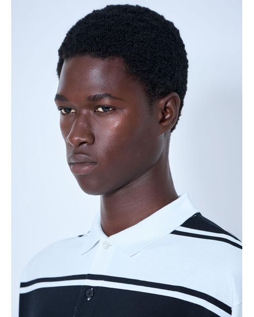 Balenciaga White Striped Logo-Patch Polo Shirt for men
