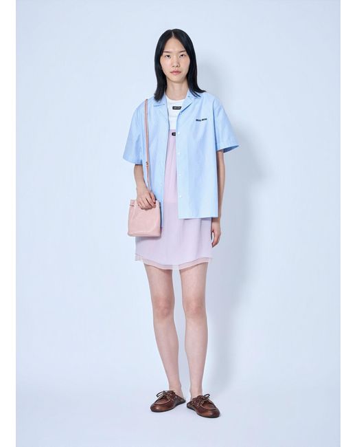 Miu Miu Blue Short-Sleeve Cotton Poplin Shirt