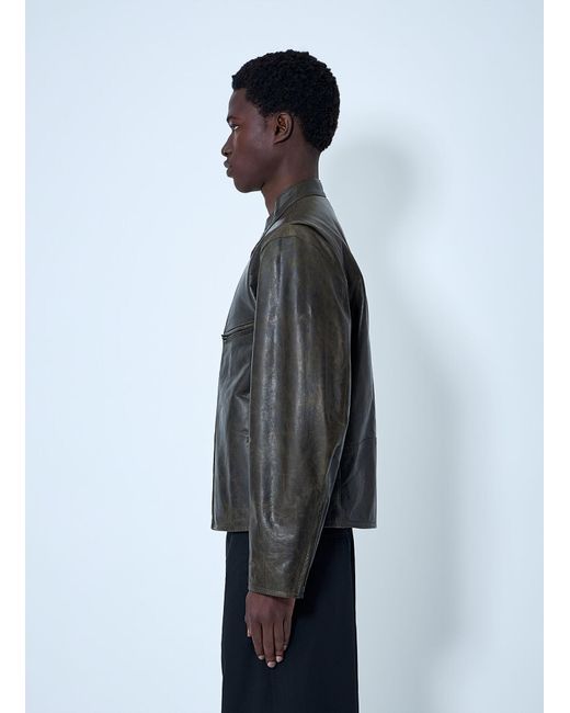 Lemaire Gray Leather Zip Jacket for men