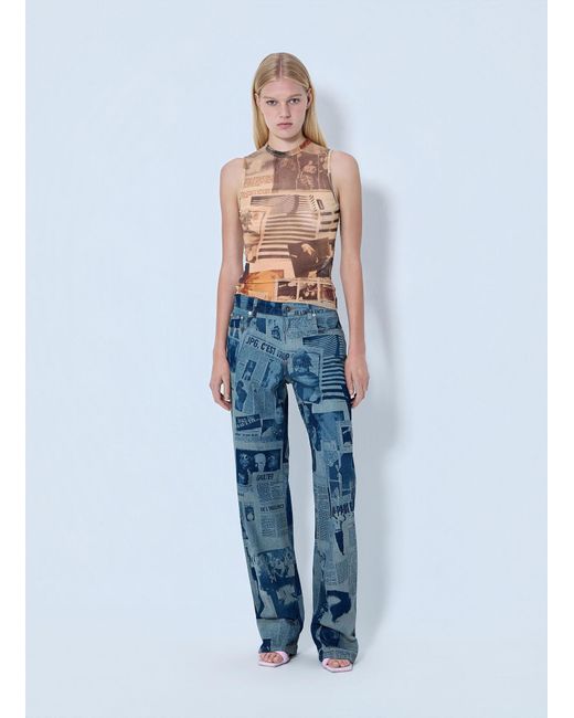 Jean Paul Gaultier Blue Newspaper Print Jeans