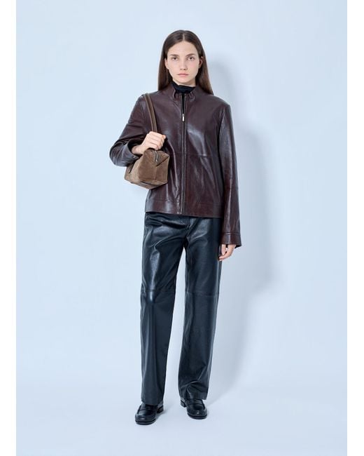 Max Mara Blue High-collar Leather Jacket